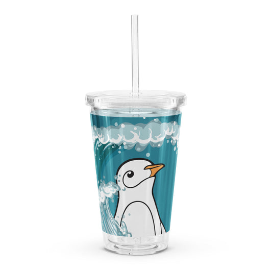 Penguin x Ocean Waves Double Wall Clear Plastic Tumbler 16 oz