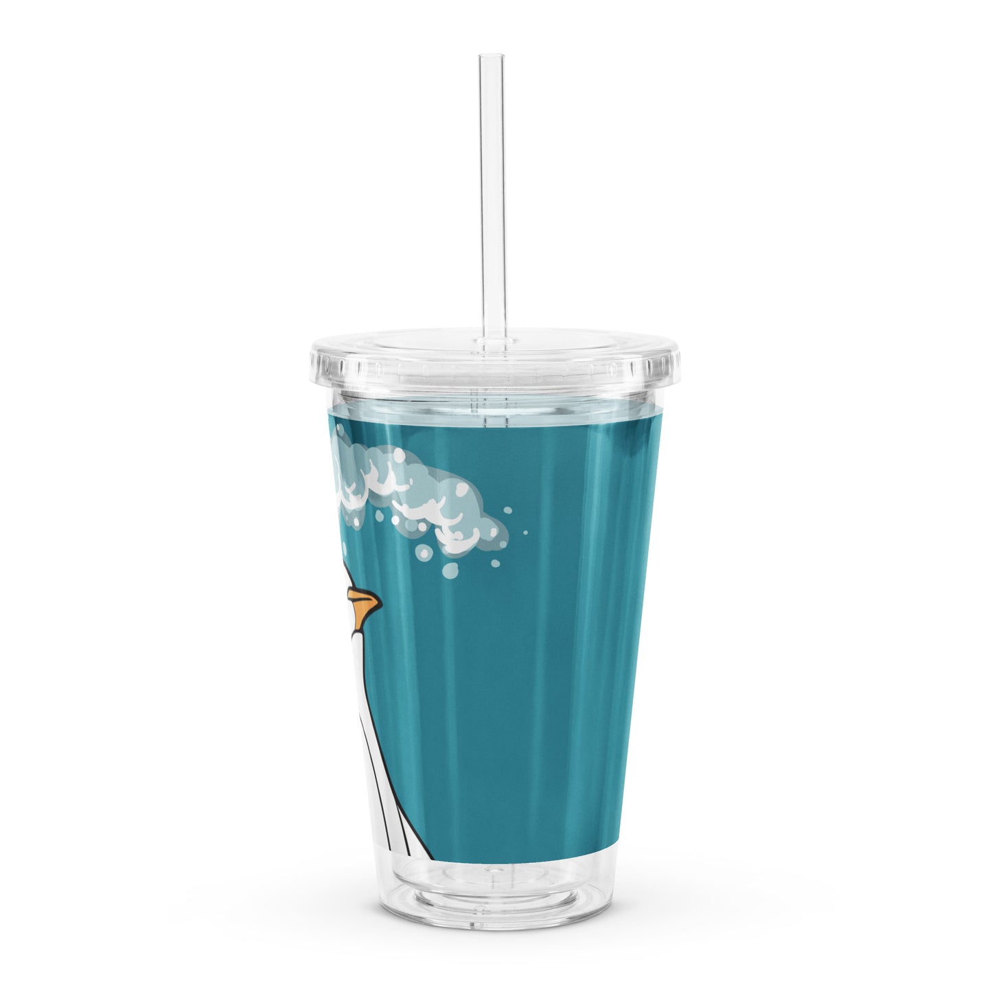 Penguin x Ocean Waves Double Wall Clear Plastic Tumbler 16 oz