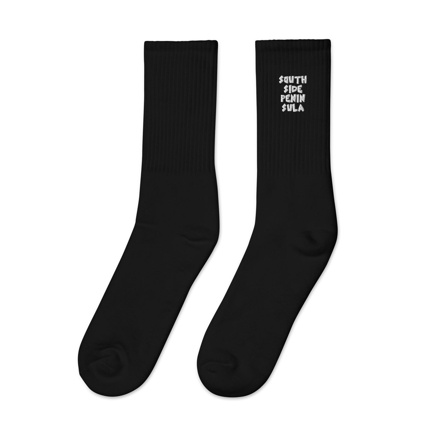 South Side Penin Sula Crew Socks White Embroidered