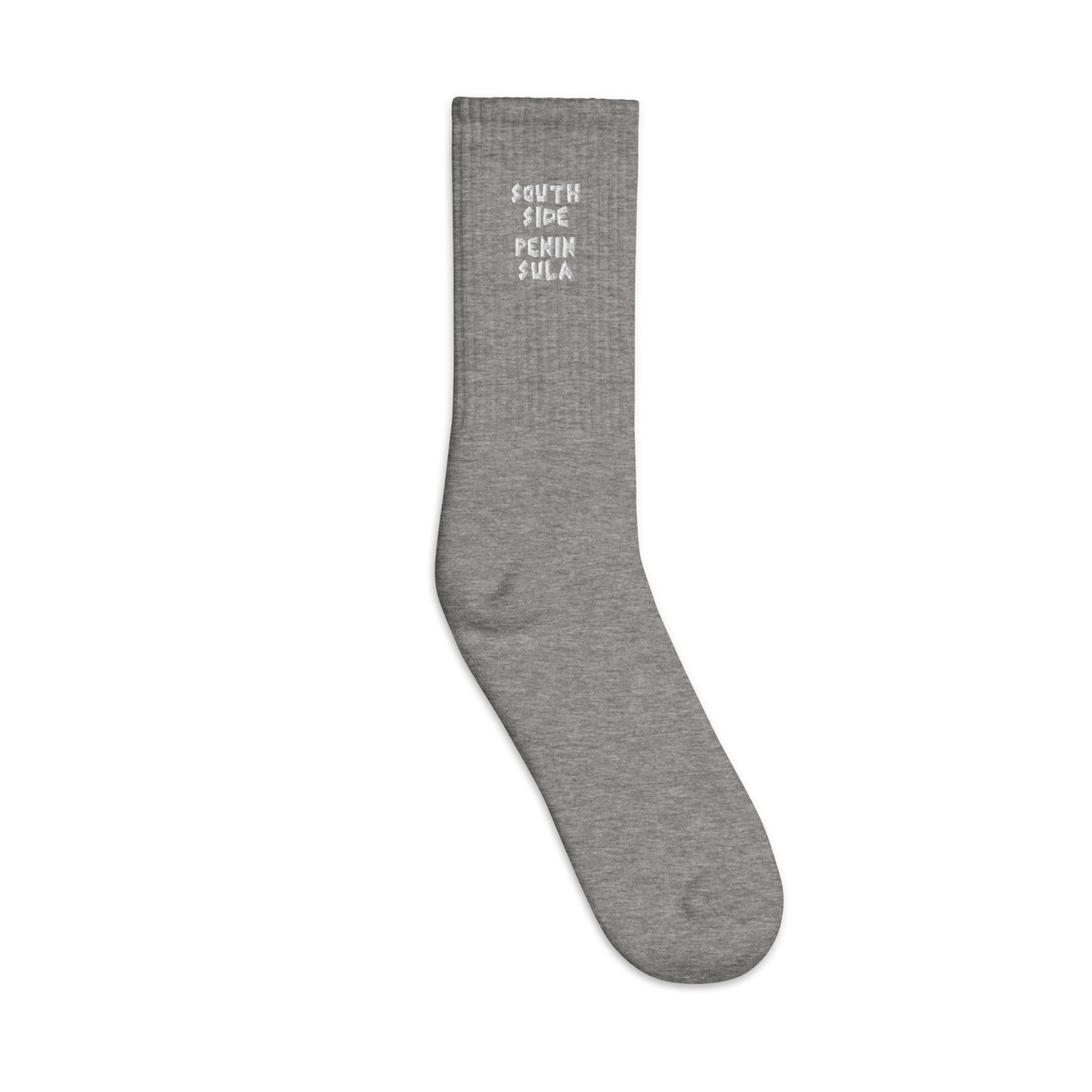 South Side Penin Sula Crew Socks White Embroidered