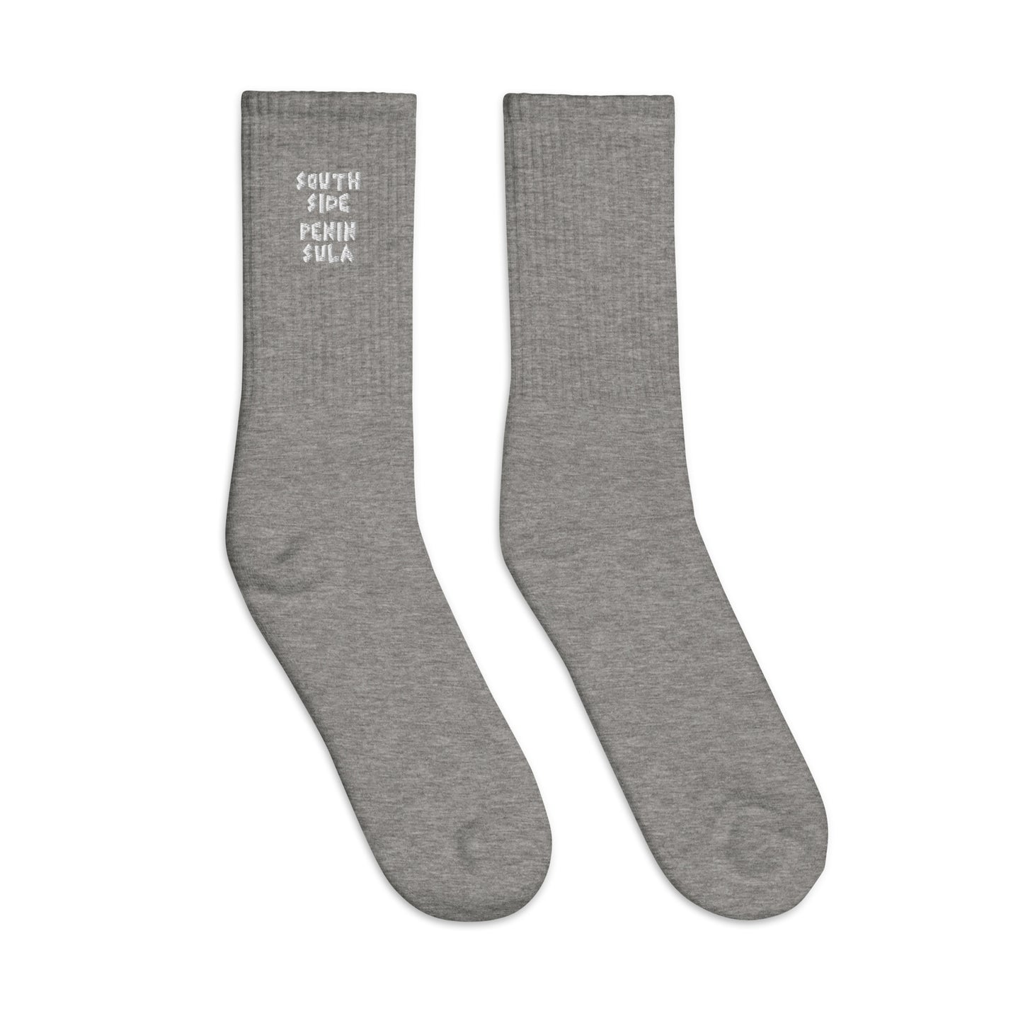 South Side Penin Sula Crew Socks White Embroidered