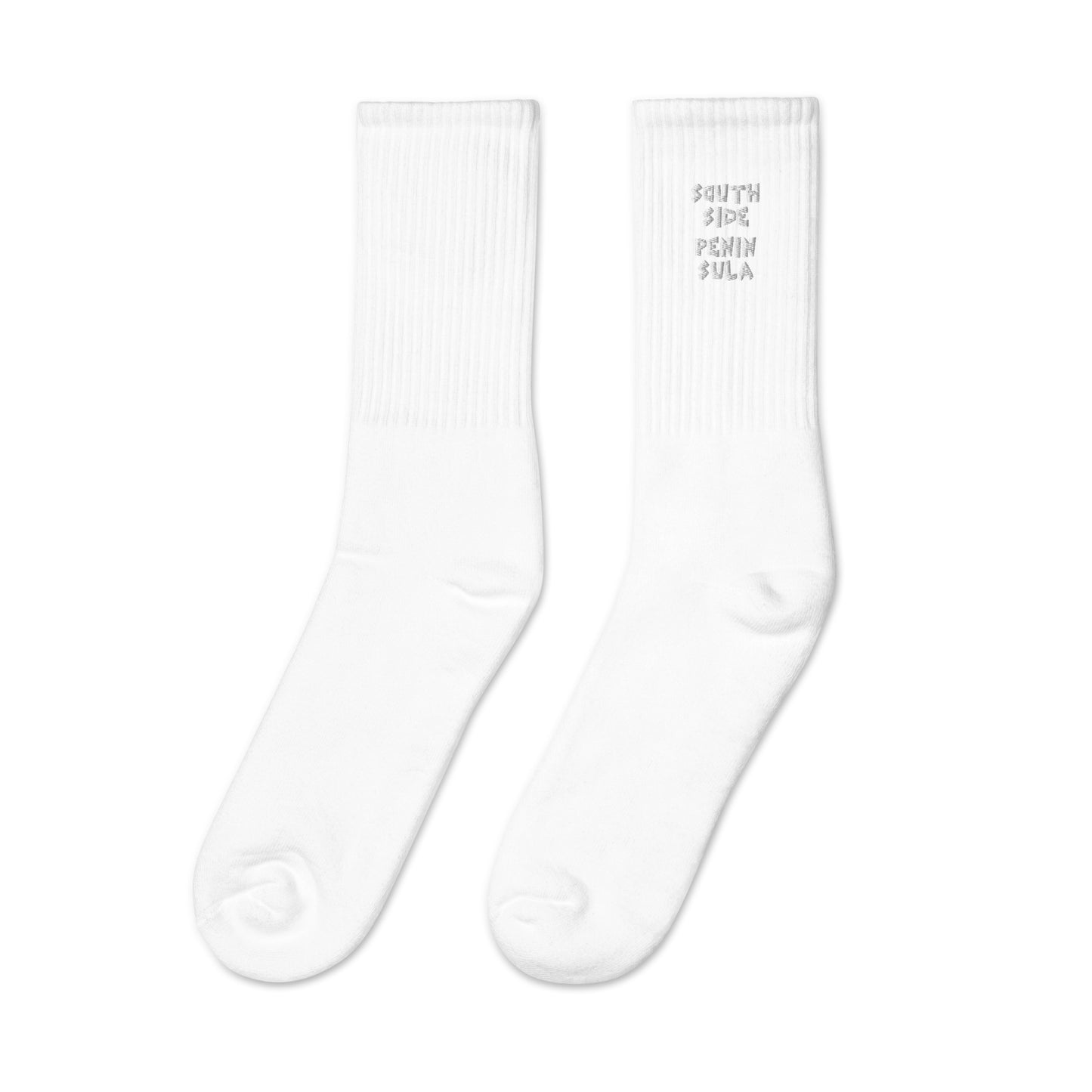 South Side Penin Sula Crew Socks White Embroidered