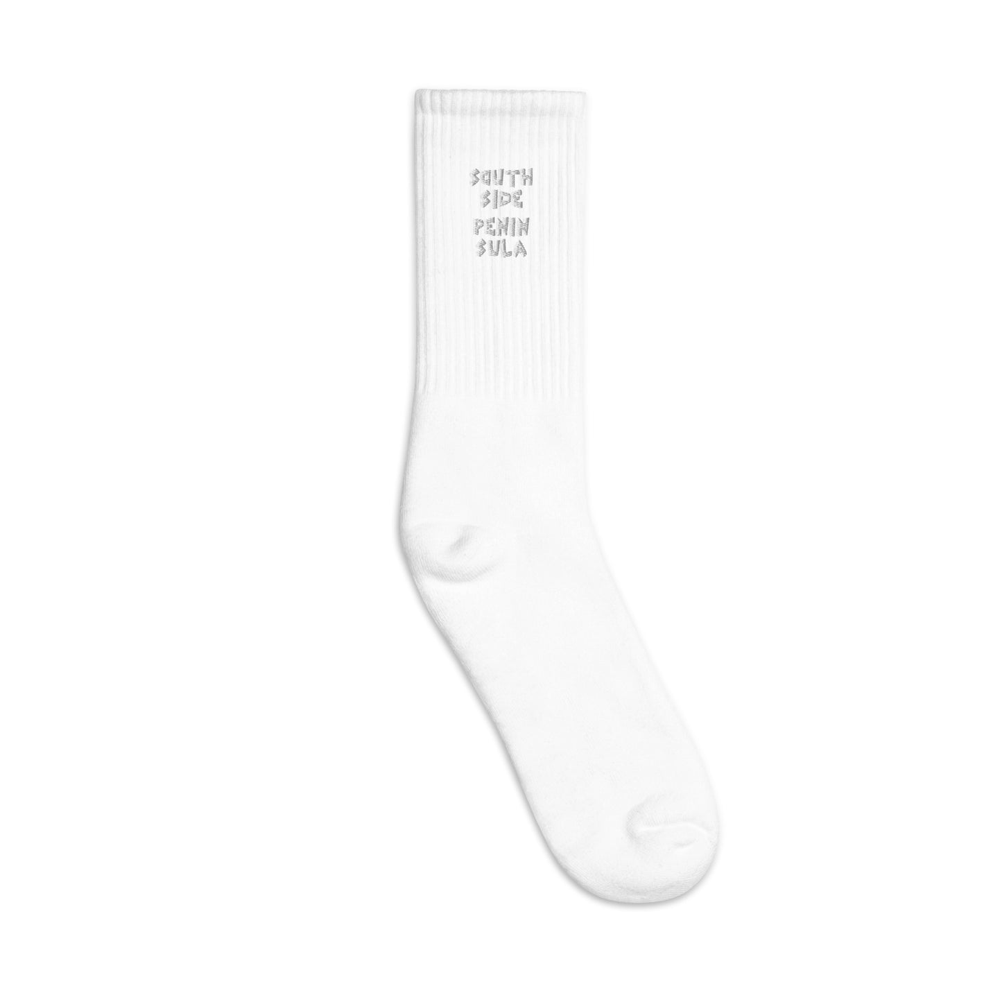 South Side Penin Sula Crew Socks White Embroidered