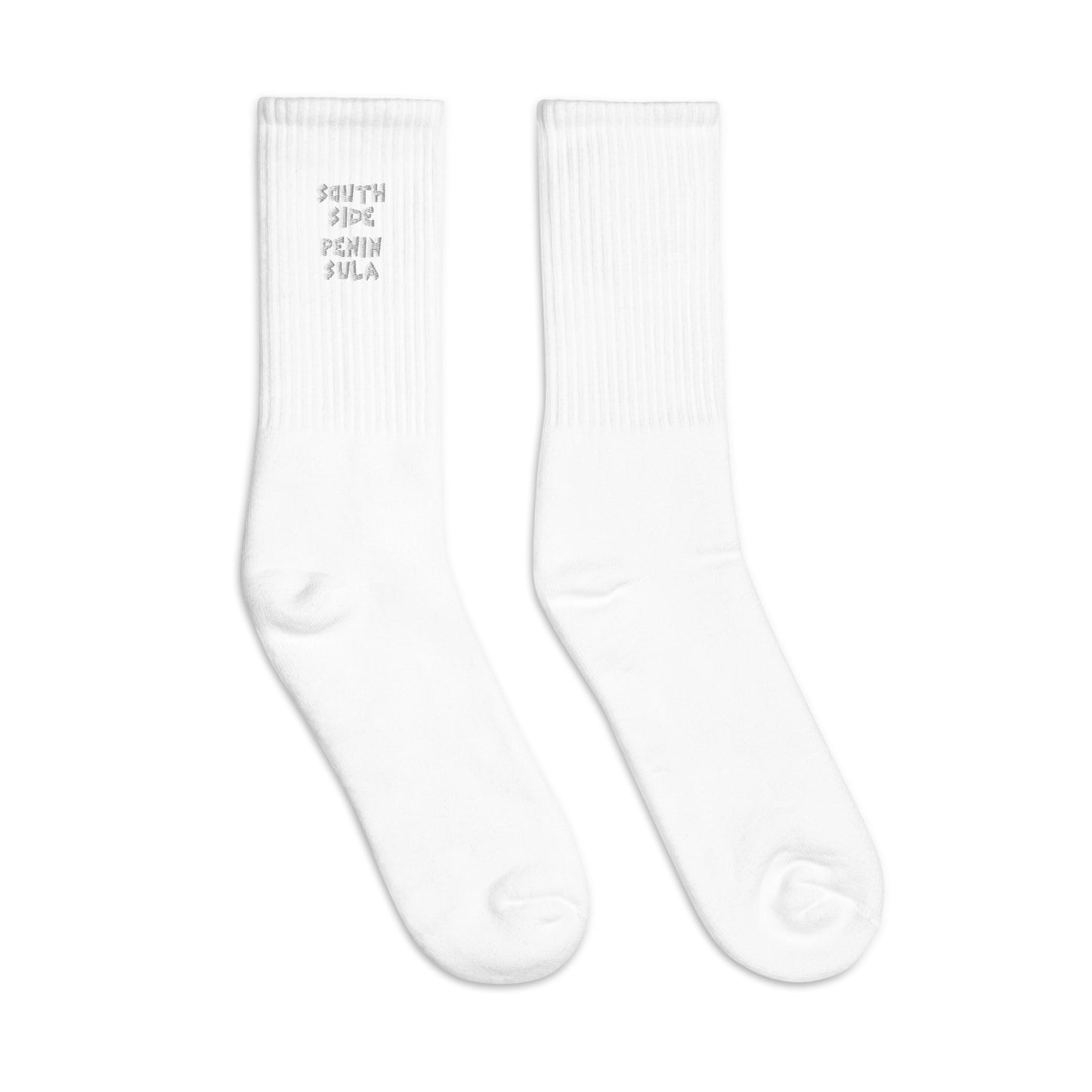 South Side Penin Sula Crew Socks White Embroidered