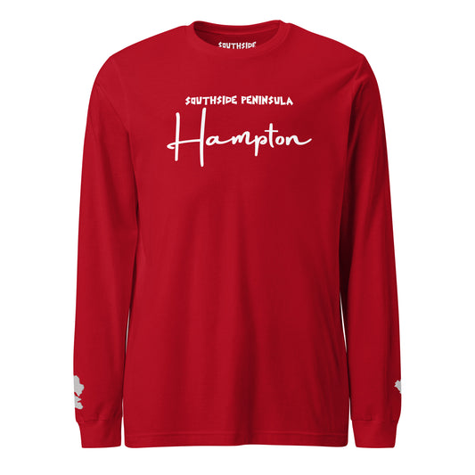 Southside Peninsula x Hampton Unisex Long Sleeve T-Shirt Red/White DTG/Embroidered