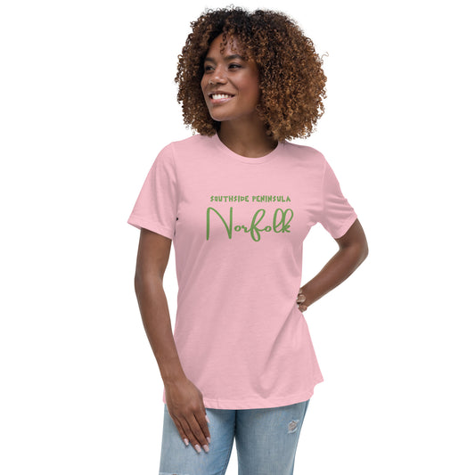 Southside Peninsula x Norfolk Women's Relaxed T-Shirt Pink/Kiwi Green DTG